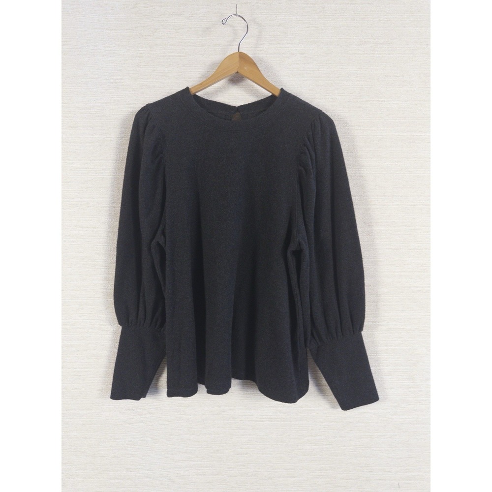 Madewell Womens Sweater Sz 3X Pleated Statement Puff Sleeve Soft Dark Romantic